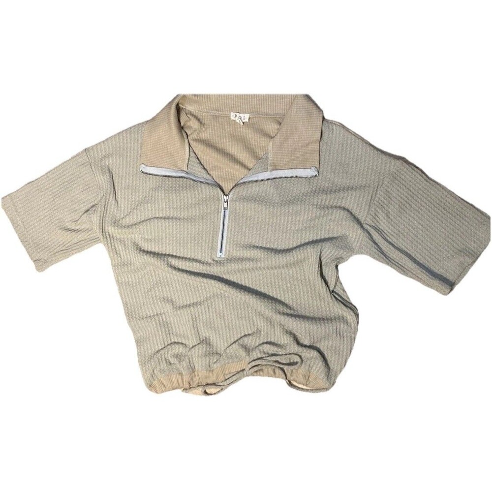 Pol W Sz S Polo 1/4 Zip Waffle Knit Short sleeve Sporty Retro SMT1759